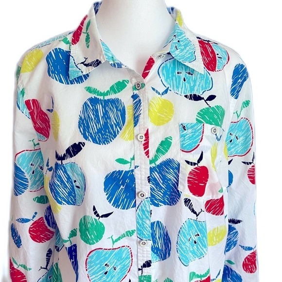 Talbots Large Full Button Front Pocket Teachers Lightweight Apple Print - Picture 4 of 7